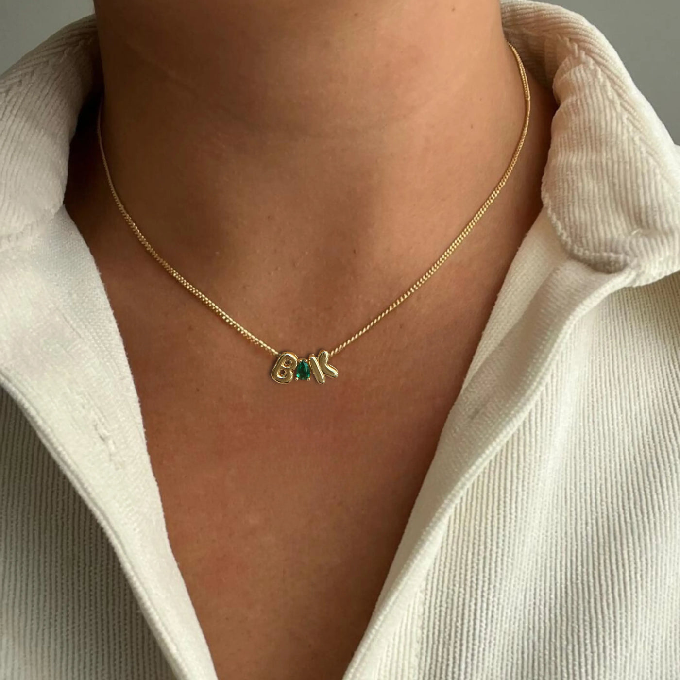 Collar de Iniciales Bubble con Piedra de Aniversario