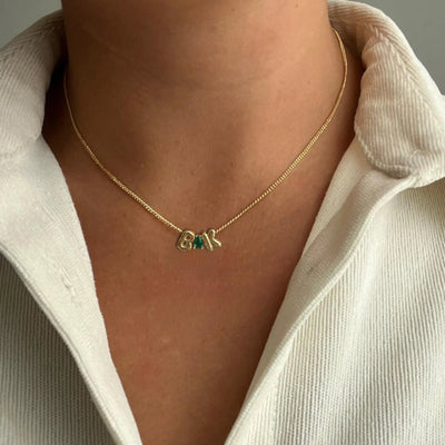 Collar de Iniciales Bubble con Piedra de Aniversario