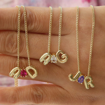 Collar de Iniciales Bubble con Piedra de Aniversario