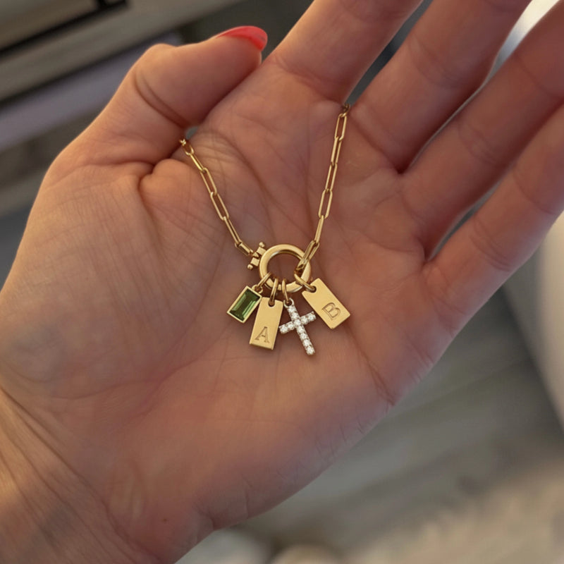 Pulsera Paperclip con Iniciales y Piedra de Aniversario