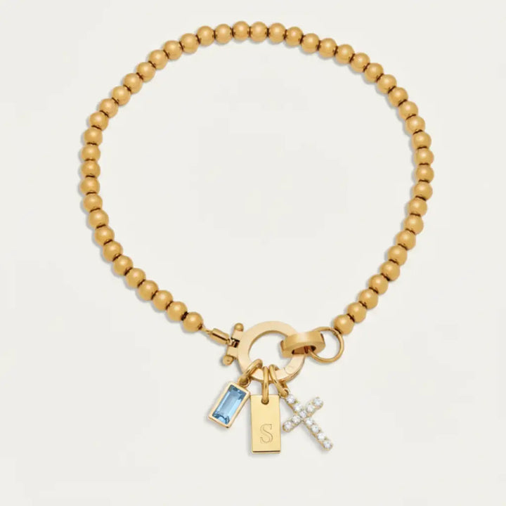 Pulsera Pearl con perlas, iniciales y piedra de aniversario en plata 925