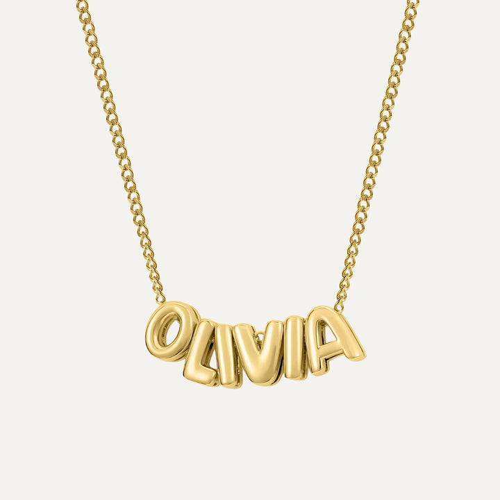 Collar Bubble con nombre personalizado en plata 925, diseño 3D