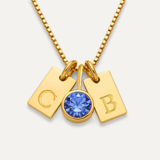 Necklace with initials and birthstone in 925 sterling silver
