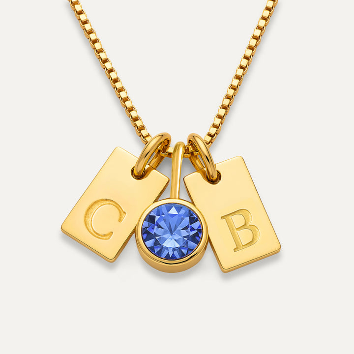 Collar con iniciales y piedra de aniversario (birthstone) en plata 925