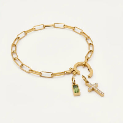 Pulsera Paperclip con Iniciales y Piedra de Aniversario