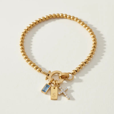 Pulsera Pearl con Iniciales y Piedra de Aniversario