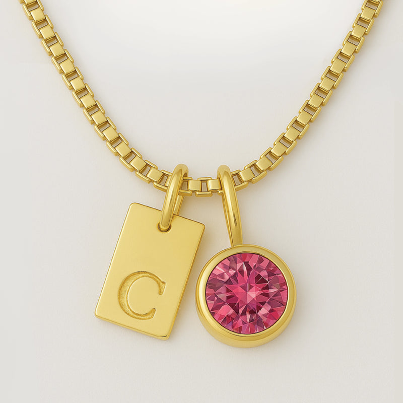Collar de Iniciales con Piedra de Aniversario