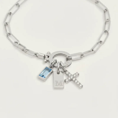 Pulsera Paperclip con Iniciales y Piedra de Aniversario