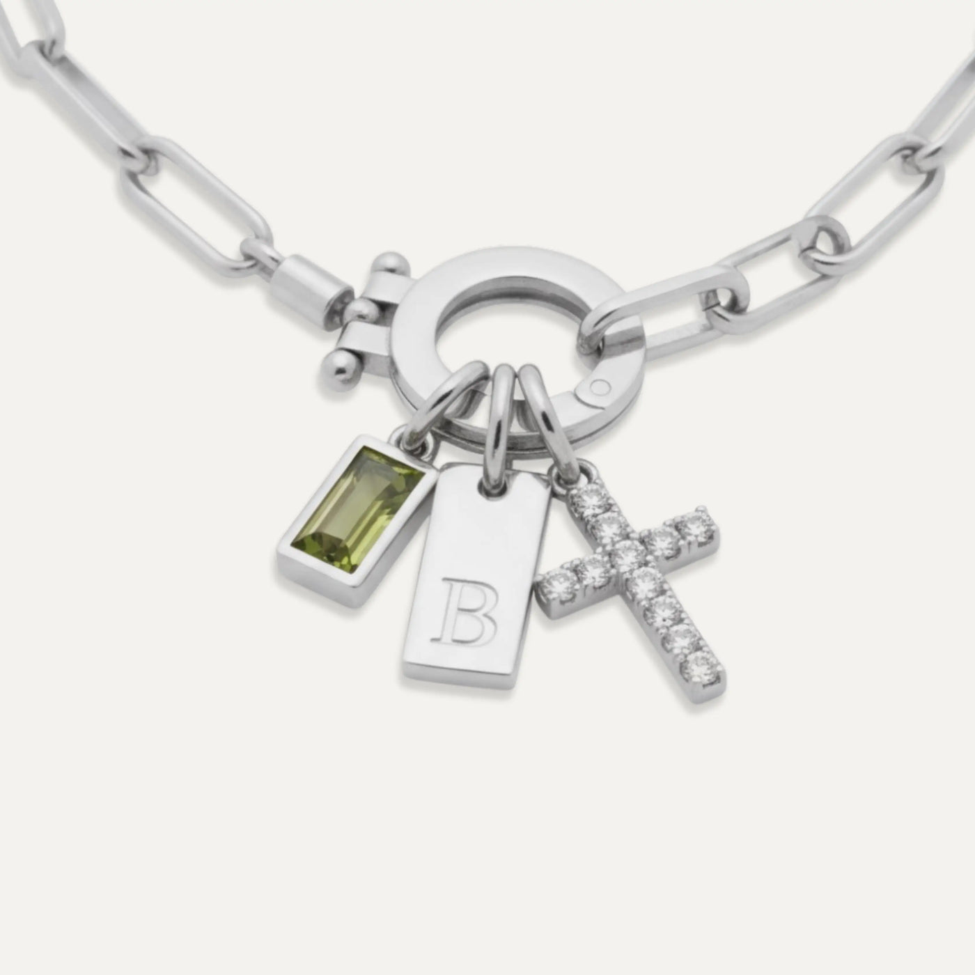 Collar Paperclip con Iniciales y Piedra de Aniversario