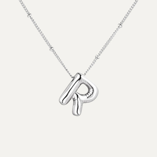 Bubble initial necklace - polished silver finish (45)