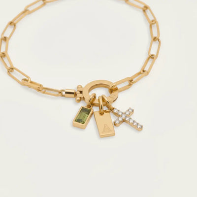 Pulsera Paperclip con Iniciales y Piedra de Aniversario