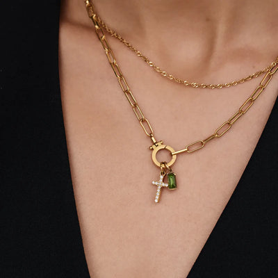 Collar Paperclip con Iniciales y Piedra de Aniversario