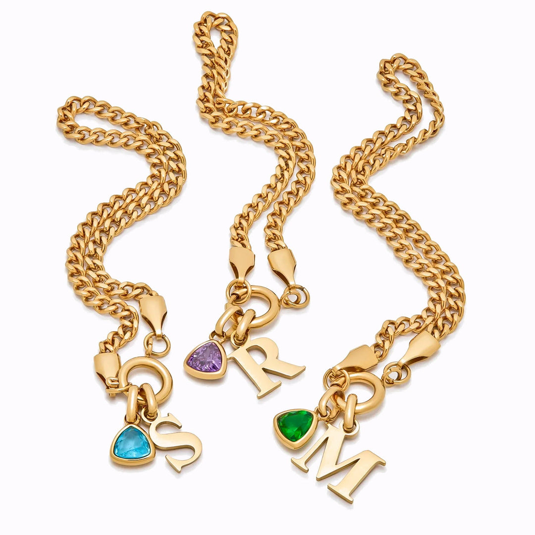 Pulsera Iniciales con Piedra de Aniversario
