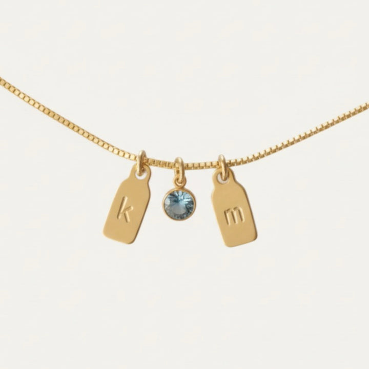 Necklace with stamped initials and birthstone, 925 silver