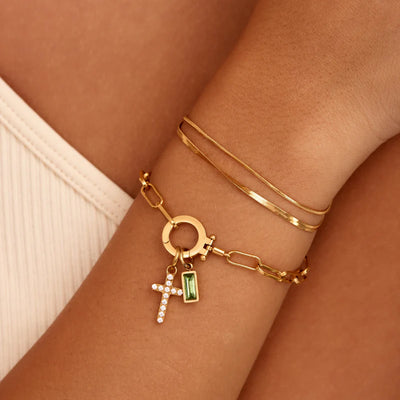 Pulsera Paperclip con Iniciales y Piedra de Aniversario