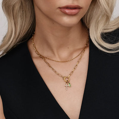 Collar Paperclip con Iniciales y Piedra de Aniversario