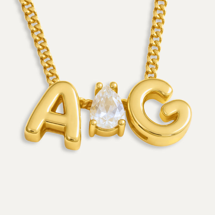 Collar Bubble con iniciales y piedra de aniversario en plata 925