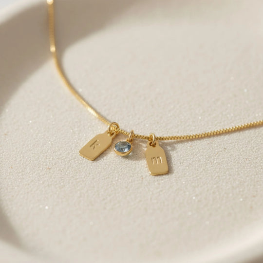 Stamped initials necklace - front view