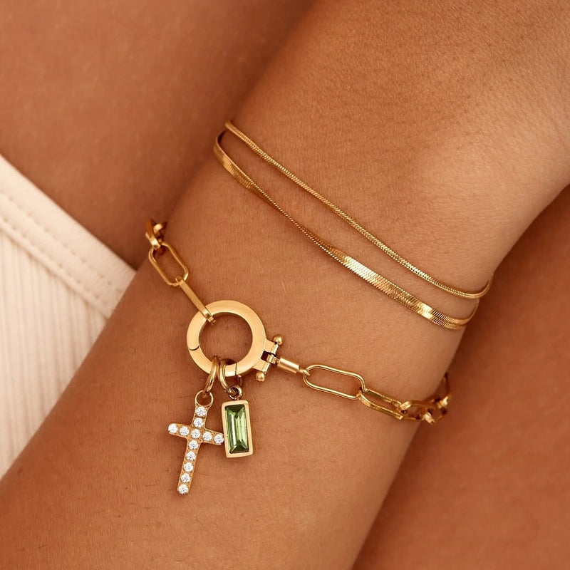 Pulsera Paperclip con Iniciales y Piedra de Aniversario
