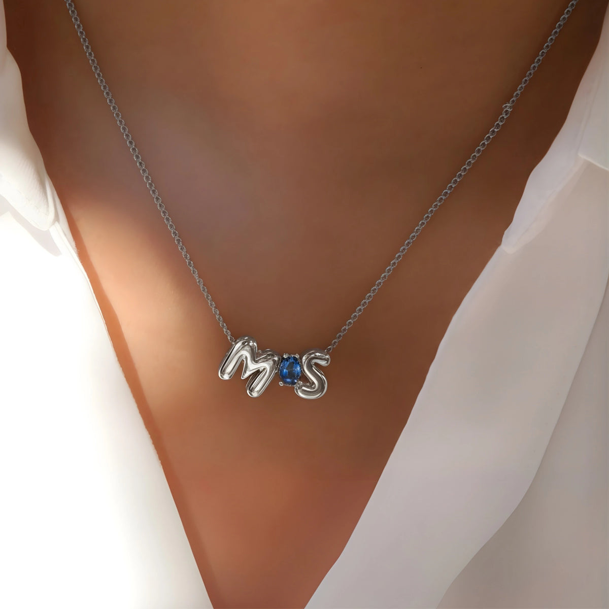 Collar Bubble con birthstone - acabado plata