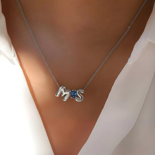 Collar Bubble con birthstone - acabado plata